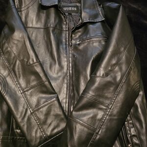 GUESS Men's Black Leather Jacket